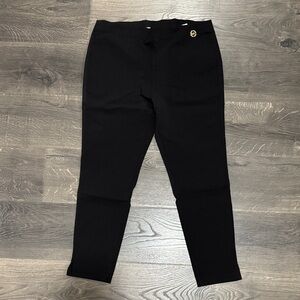 Michael Kors Black Stretch Ponte Ankle Pants with Gold Logo